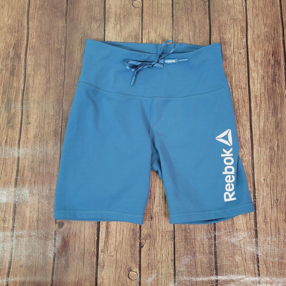 Reebok Womens Shorts Blue‎ S Biker Mid Rise Zippered Pocket Drawstring